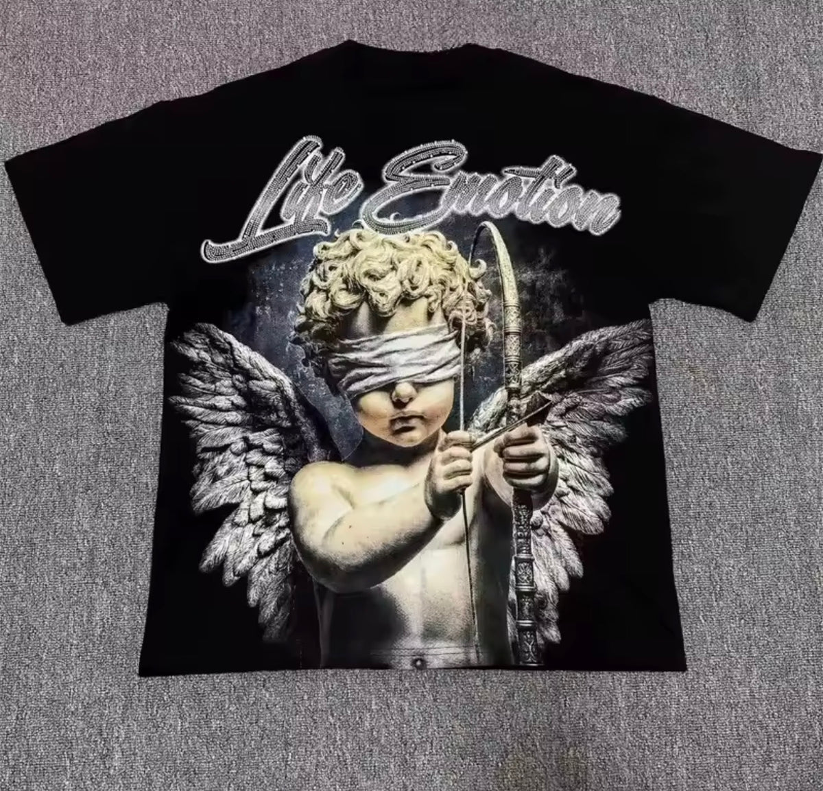 Street mixed fashion angel print short-sleeved loose round-neck pure cotton T-shirt, suitable for both men and women