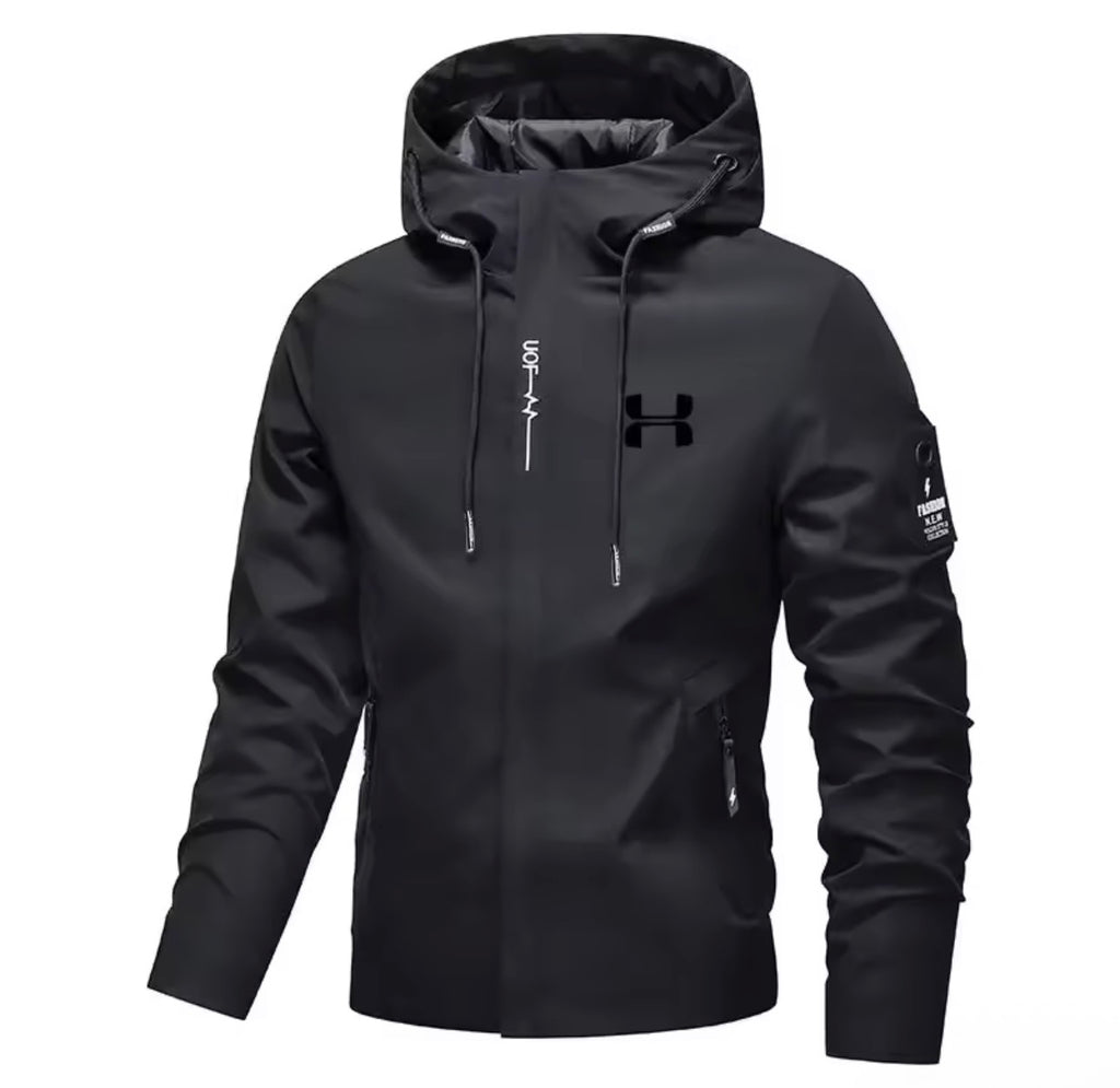 Men's Spring Autumn Streetwear Hooded Jacket 2026 New Casual Zip Up Loose Coat Outdoor Hiking Jogging Activewear Windbreaker