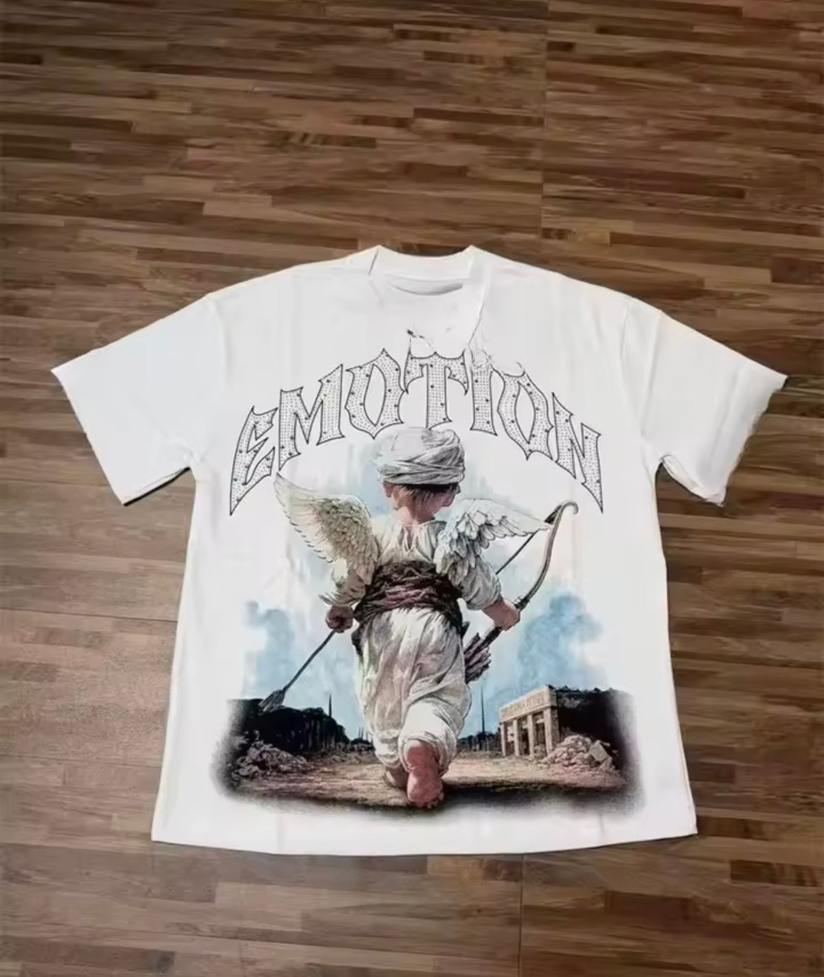 Street mixed fashion angel print short-sleeved loose round-neck pure cotton T-shirt, suitable for both men and women