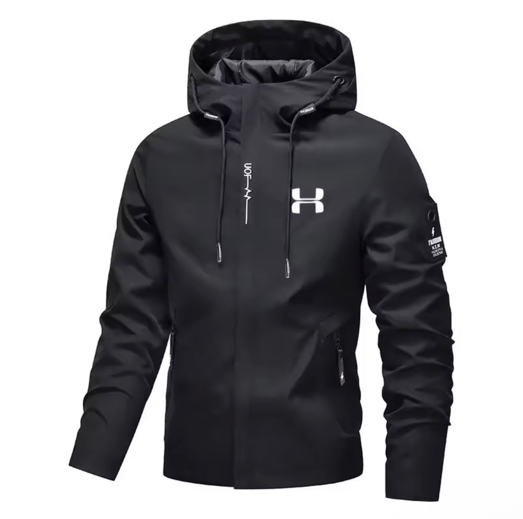 Men's Spring Autumn Streetwear Hooded Jacket 2026 New Casual Zip Up Loose Coat Outdoor Hiking Jogging Activewear Windbreaker