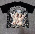 Street mixed fashion angel print short-sleeved loose round-neck pure cotton T-shirt, suitable for both men and women