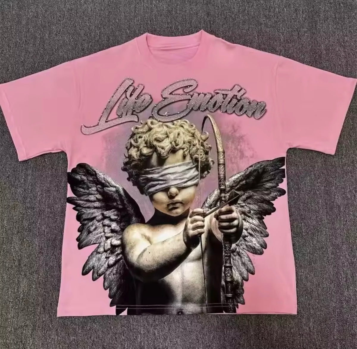 Street mixed fashion angel print short-sleeved loose round-neck pure cotton T-shirt, suitable for both men and women