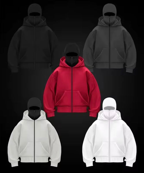 Men and Women Balaclava Y2K Gothic Harajuku Spring Autumn Winter New Item Double Hooded Sweatshirt Men Hooded Mask Zipper Jac