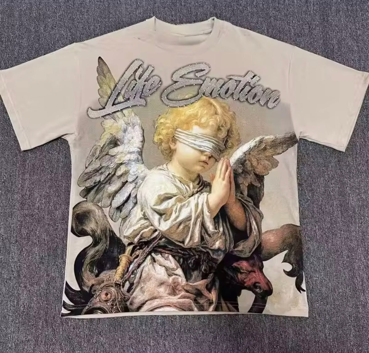 Street mixed fashion angel print short-sleeved loose round-neck pure cotton T-shirt, suitable for both men and women